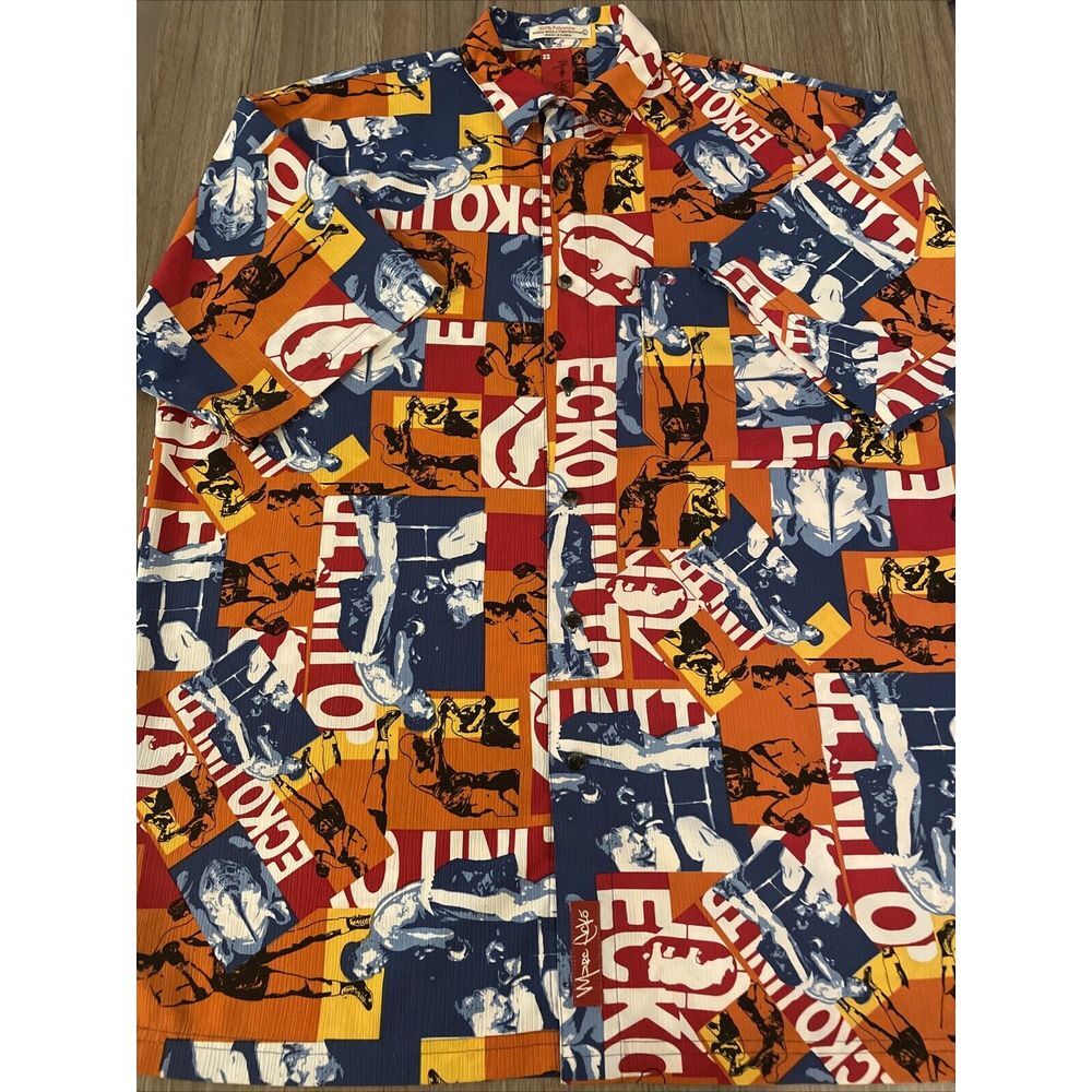VTG Marc ECKO Shirt All Over Print Boxing Hawaiian Style Short‎ Sleeve